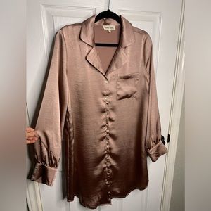 Peach Love California Button Down Long-sleeve Shirt Dress